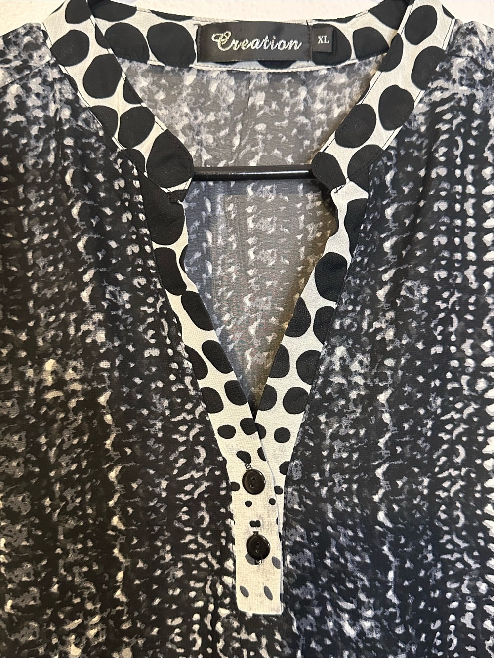 Creation XL Sheer Tunic Blouse Black White Polka Dot Abstract Layered Boho Top - Picture 4 of 13